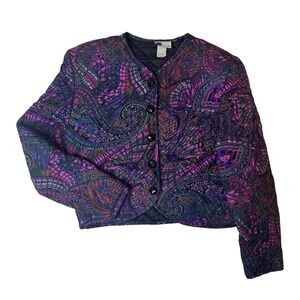 Vtg Grannycore Paisley Print Blazer Jacket Purple Pink Blue Quilted Celestial M